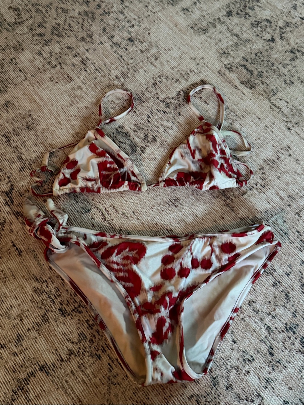Gucci Cream and Red Floral Triangle Bikini